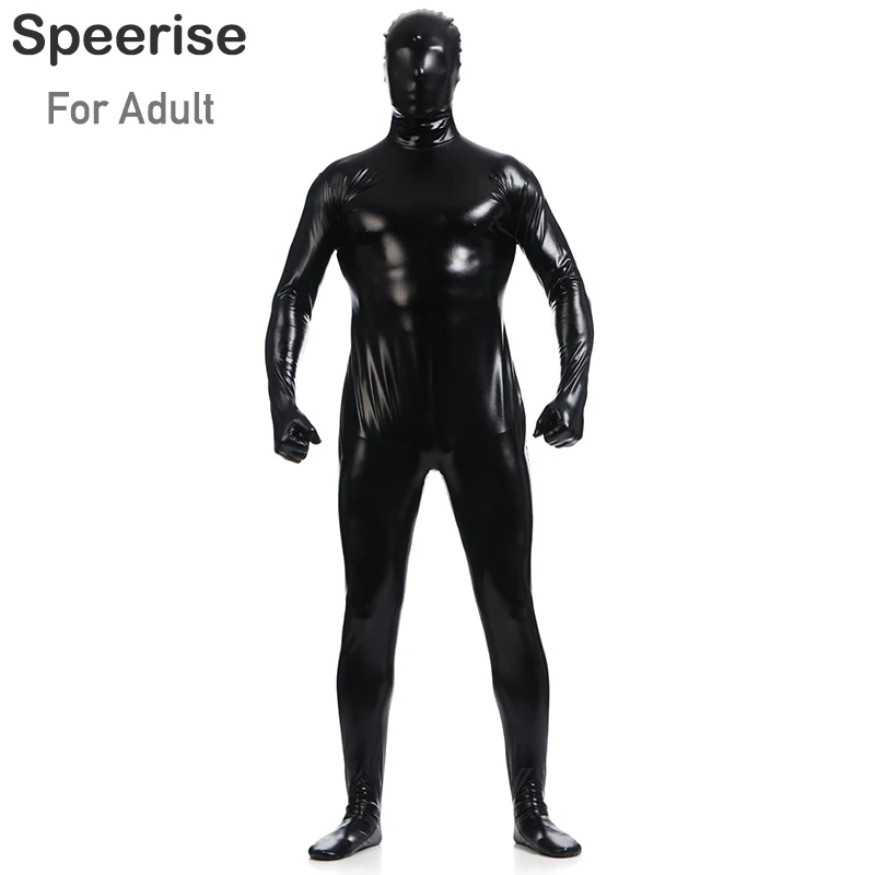 Speerise высокое качество взрослый полный боди Zentai белый блестящий металлик