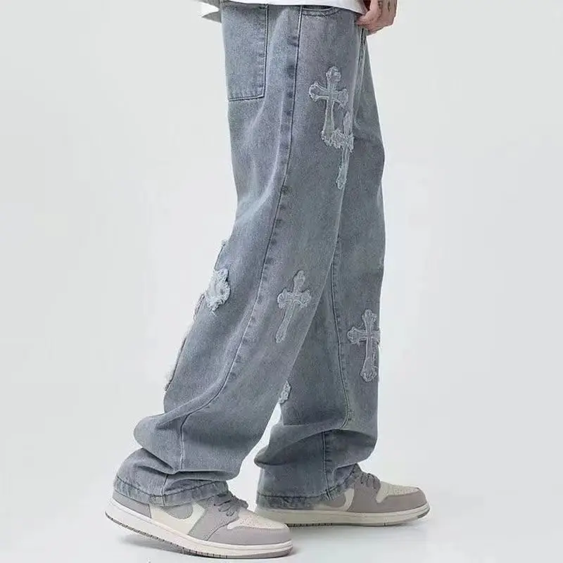 Retro Men's Y2K Clothes Baggy Wide Leg Jeans Hip Hop Fashion Clothing Women  Oversized Straight Trouser Streetwear Teachwear Man