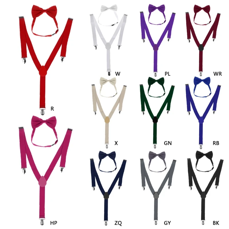 

Unisex Adjustable Y-Back Suspenders Bow Tie Set Clip-On Braces Elastic Wedding Drop Shipping