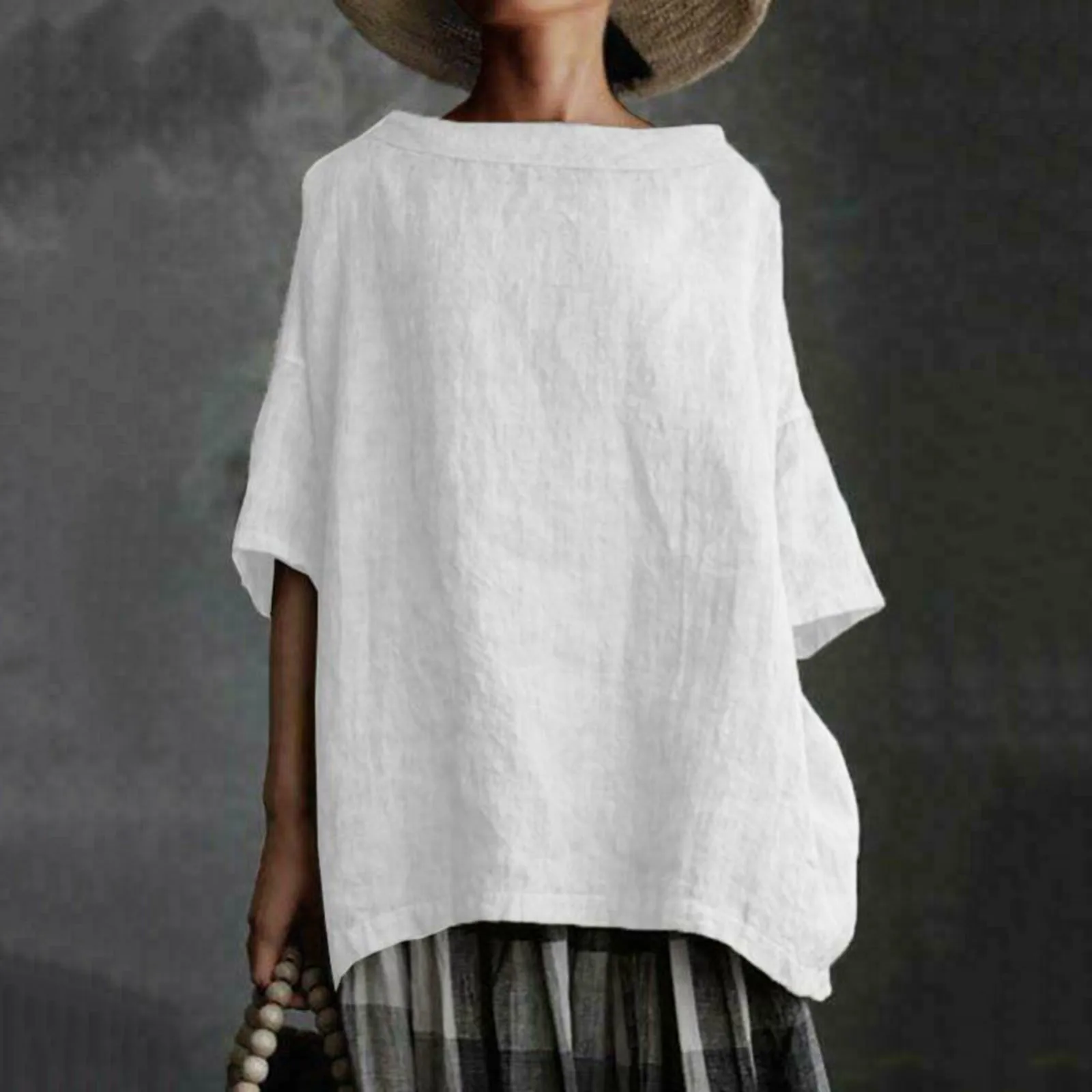 

Рубашка женская с длинным рукавом, льняная свободная футболка, однотонная хлопковая Водолазка с длинным рукавом