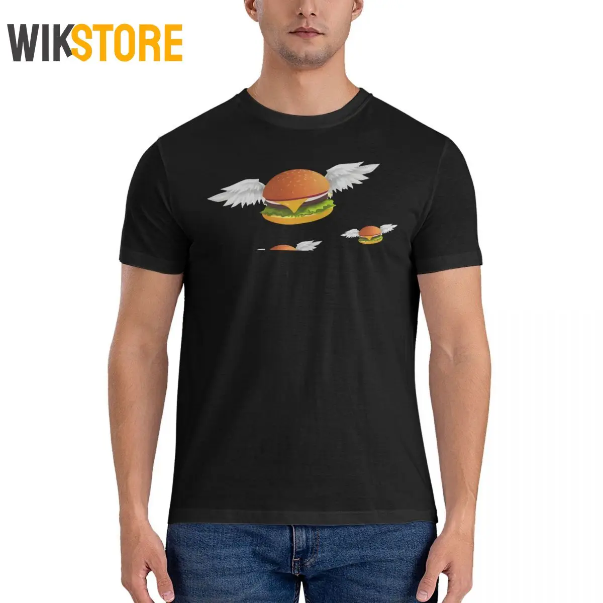 Мужская футболка с летающим юмором забавная коротким рукавом круглым вырезом и