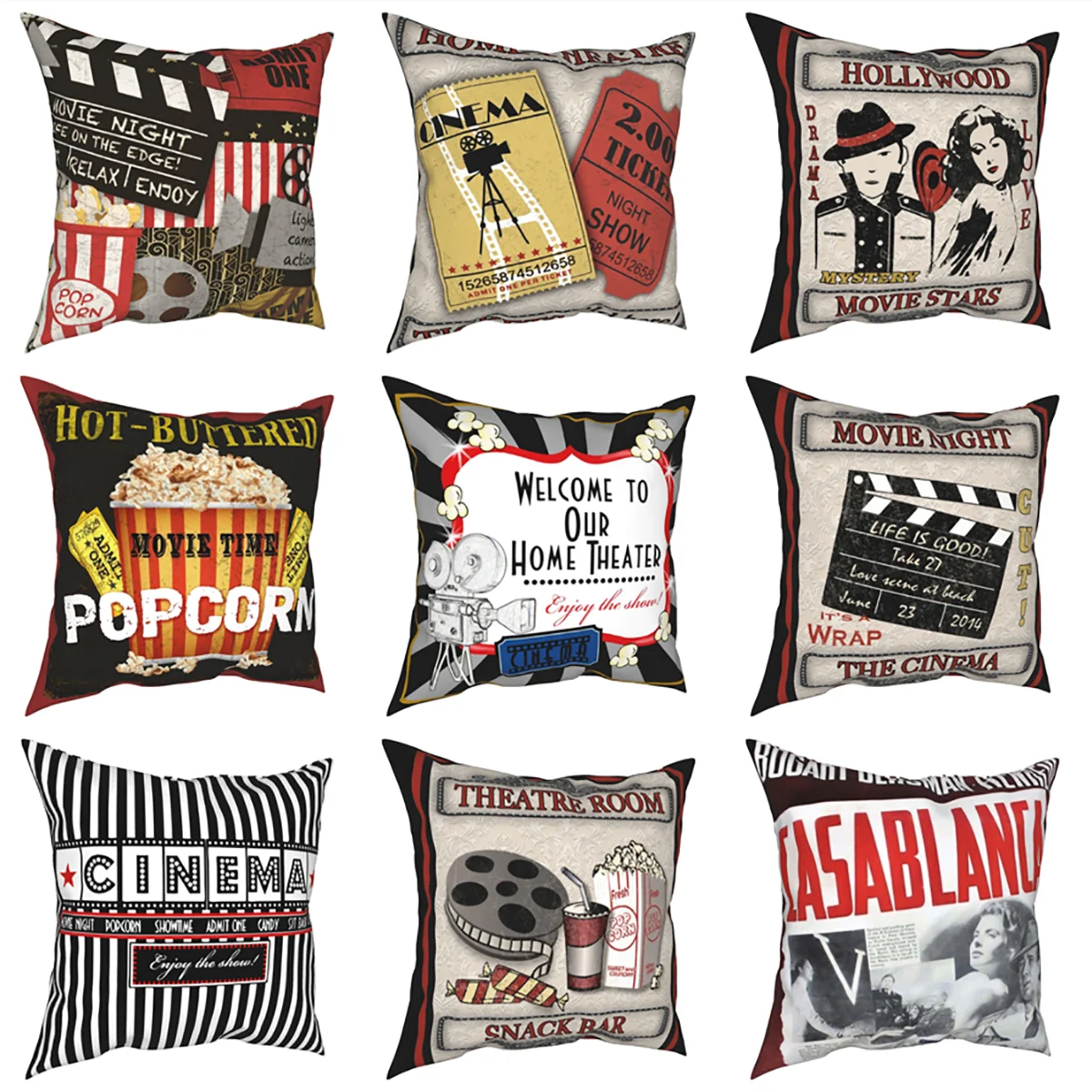 

45x45cm Retro Movie Making Movie Pillowcase Retro Cinema Ticket Cushion Cover Car Decoration Pillowcase