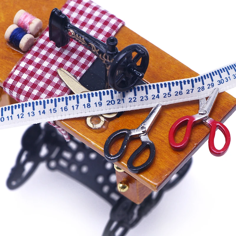 

1Set Dollhouse Miniature Simulation Scissors Sewing Gauge Model DIY Accessorie