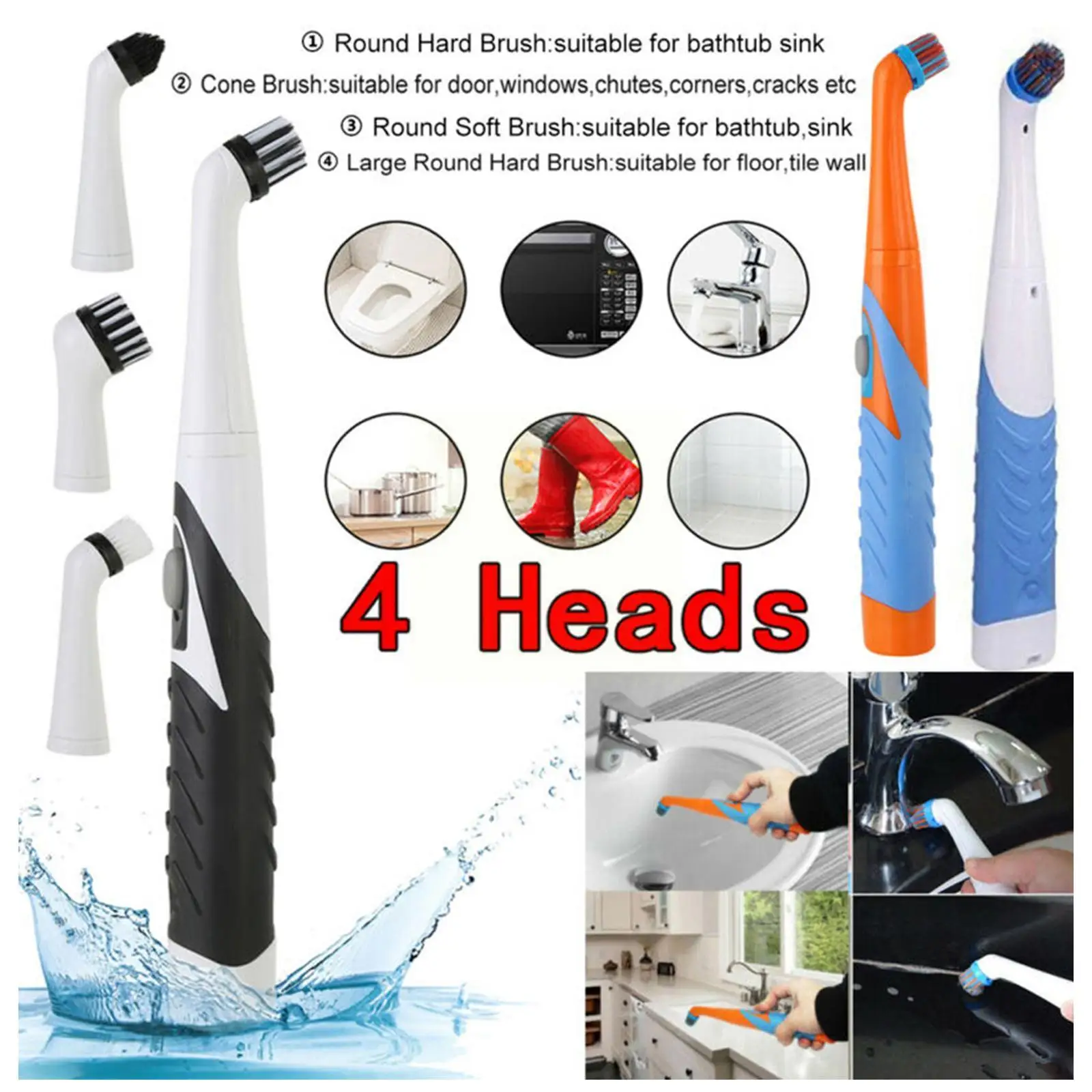 

1 Set Electric Cleaning Brush Oscillating Home Kitchen Scrubber 4 Super With Cordless Power Sonic Heads Power Cleaning Tool L5X8