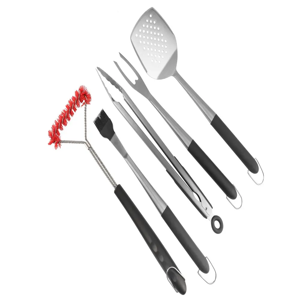 

Outdoor picnic and barbecue BBQ Grill & Clean 5pc Essentials Tools Set with Spatula, Tong, Basting Brush, BBQ Fork and Grill Bru