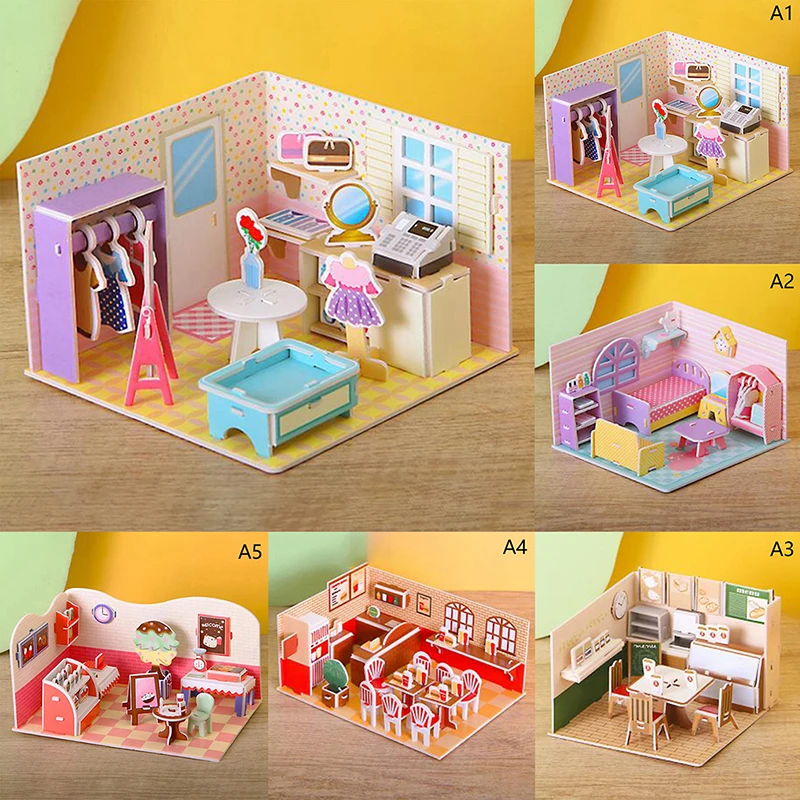 

Diy Paper Dollhouse With Furniture Miniature Shop Toys Children Girl Boy For Toys Birthday Gifts