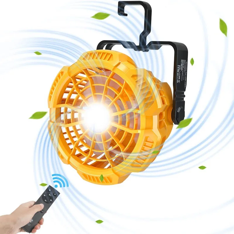 

Camping Fan with LED with Light & Hook,Cordless Jobsite Fan For DEWALT Battery,Foldable Hook Remote Control Portable Camping Fan