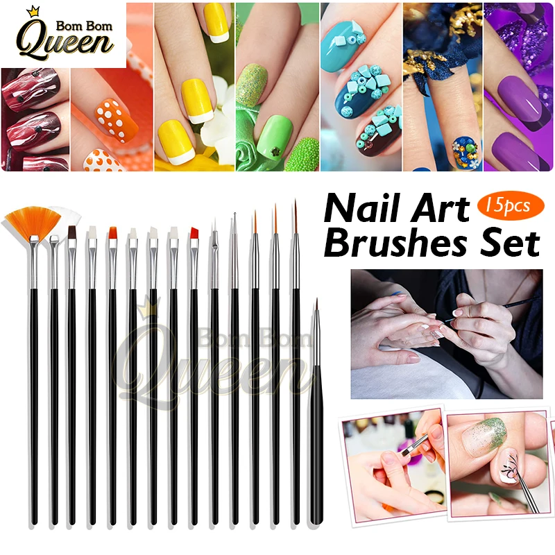 

15Pcs Nail Art Pens Set Acrylic Flat Crystal Painting Drawing Carving Pen Brush For DIY & Professional Use UV Gel Manicure Tool