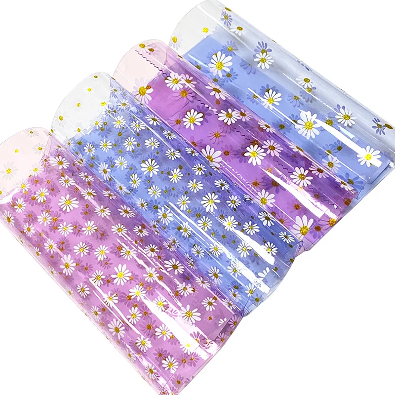

Transparent PVC Jelly Sheets Big Daisy Pattern Printed Waterproof Vinyl Crafts Fabric for DIY Makeup Bag Making 20x120cm