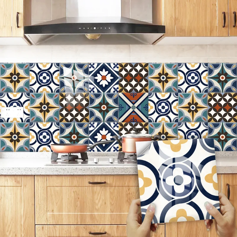 

10pcs Bohemian Tile Sticker Home Renovation Bathroom Kitchen Cabinet Decoration Transformation Self-adhesive Wall Sticker