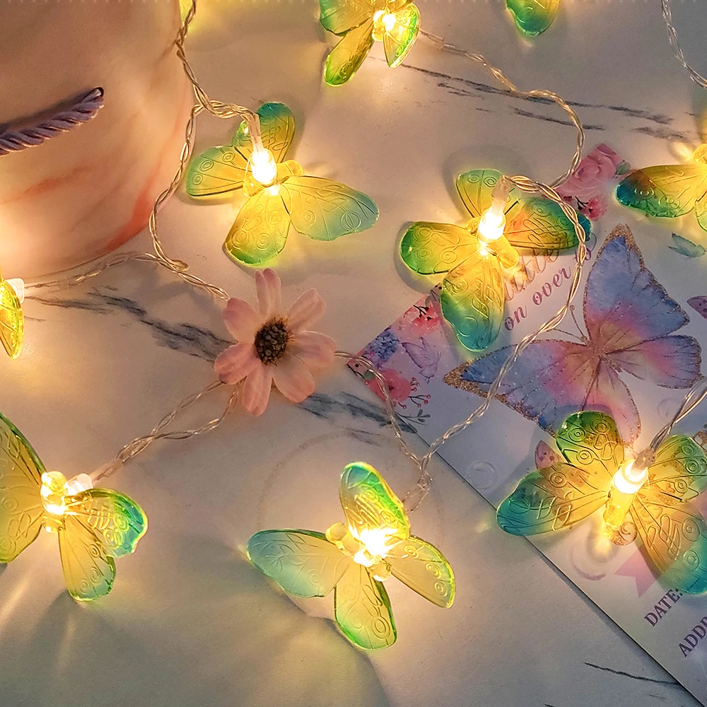 

1.5M 10 LED Butterfly LED Lights String Battery Outdoor Fairy Night Lamp Room Garland Curtain Gitls Brithday Wedding Party Decor