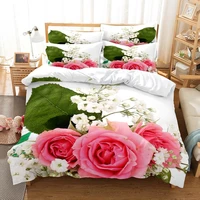 flower duvet cover waterdrop rose bedding set double 210x210 quilt cover with zipper closure king size comforter cover for boys