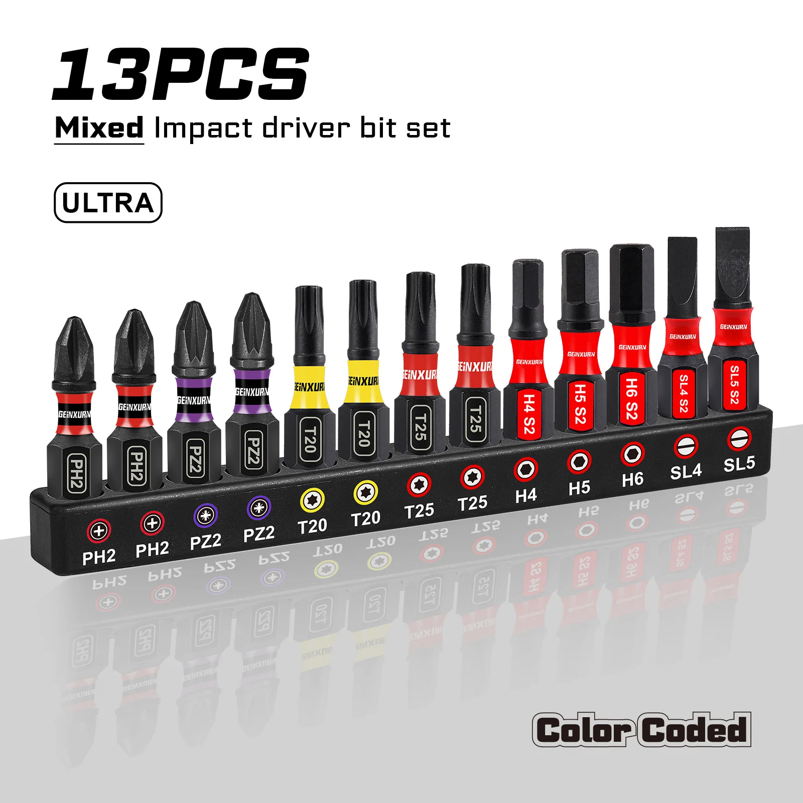 

Набор бит для ударной отвертки Geinxurn 1/4 дюйма, сталь S2