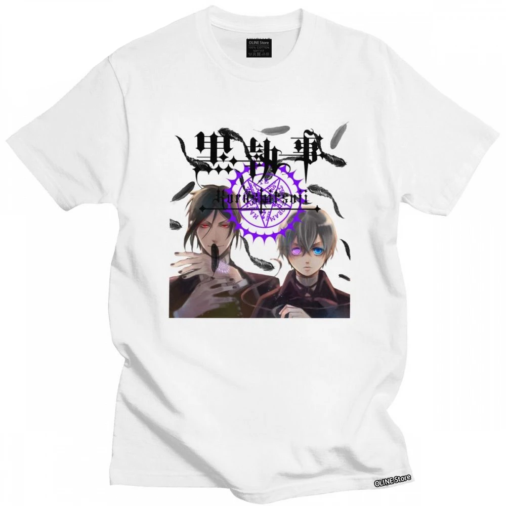 

Streetwear Men's Black Butler Ciel Tshirt Short Sleeved Cotton T-shirt Summer Kuroshitsuji Sebastian Michaelis Tee Shirt Apparel