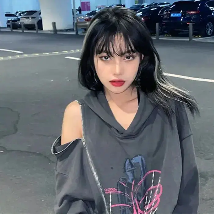 

Spring and Autumn Design Sensual Personality Off-Shoulder Zipper Hooded Sweater Women Loose Casual Sweet Cool Long Sleeve Top