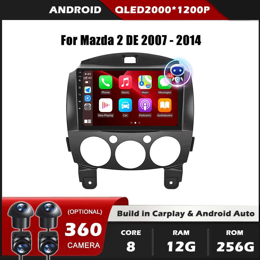 360 камера DSP Carplay для Mazda 2 DE 2007-2014 GPS-навигация Android Авто Стерео Мультимедийный плеер