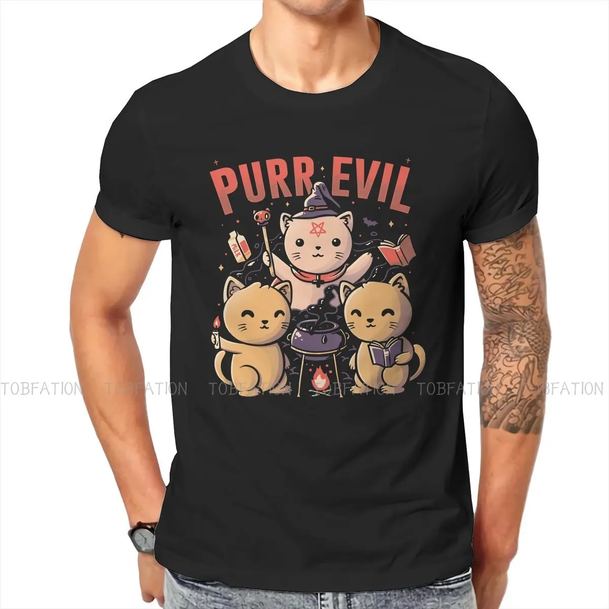 Camiseta de Baphomet para hombre, ropa de calle Hipster, Satán, Lucifer, Purr Evil, distintivo, Harajuku