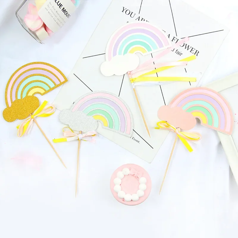 

5pcs Cloud Decoration Cake Colored Rainbow Wedding Toppers for Cupcakes Baby Shower Boy or Girl Party Birthday Cake Topper