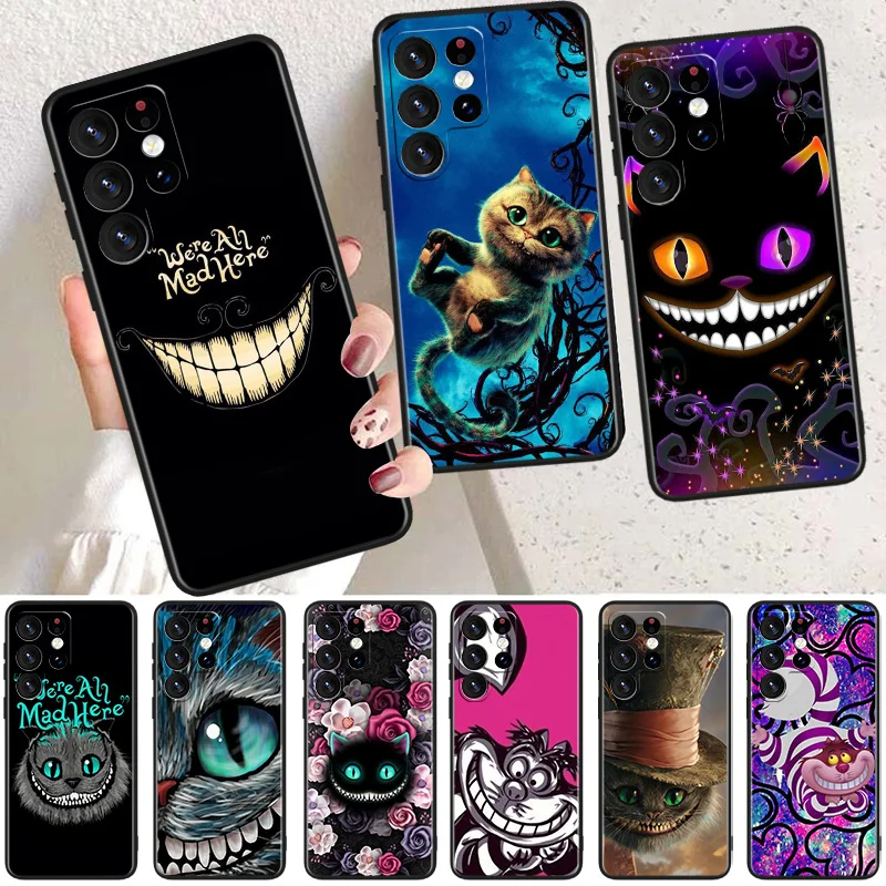 

Alice in Wonderland cat Phone Case For Samsung Galaxy S23 S22 S21 S20 FE Ultra S10e S10 S9 S8 Plus Lite Black Soft Cover