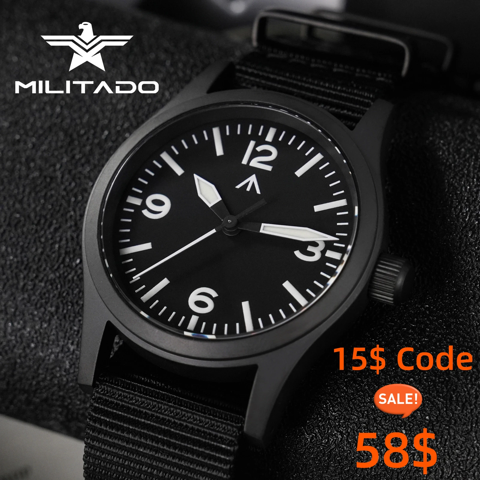 Фото Militado Новые ML05 PVD Черные кварцевые наручные часы VH31 Механизм Сапфировое зеркало BGW9 316L Корпус Водонепроницаемые 38 мм Винтажные часы №1