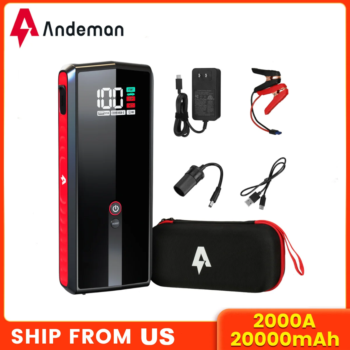 

Andeman 20000mAh Starting Charger for Car 2000A Portable Jump Starter Power PD65W Quick charge Starter Booster Current Device