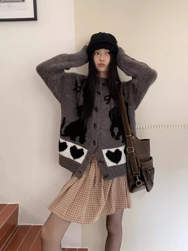 ReddaChic милая вязаная куртка на пуговицах с лентой и рогом женская вязанная крючком