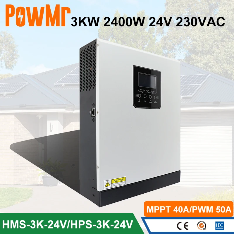 

PowMr 3KVA Hybrid Solar Inverter & 2400W Pure Sine Wave Inversor 230VAC With MPPT 40A 24V Battery Charger Easy to Install