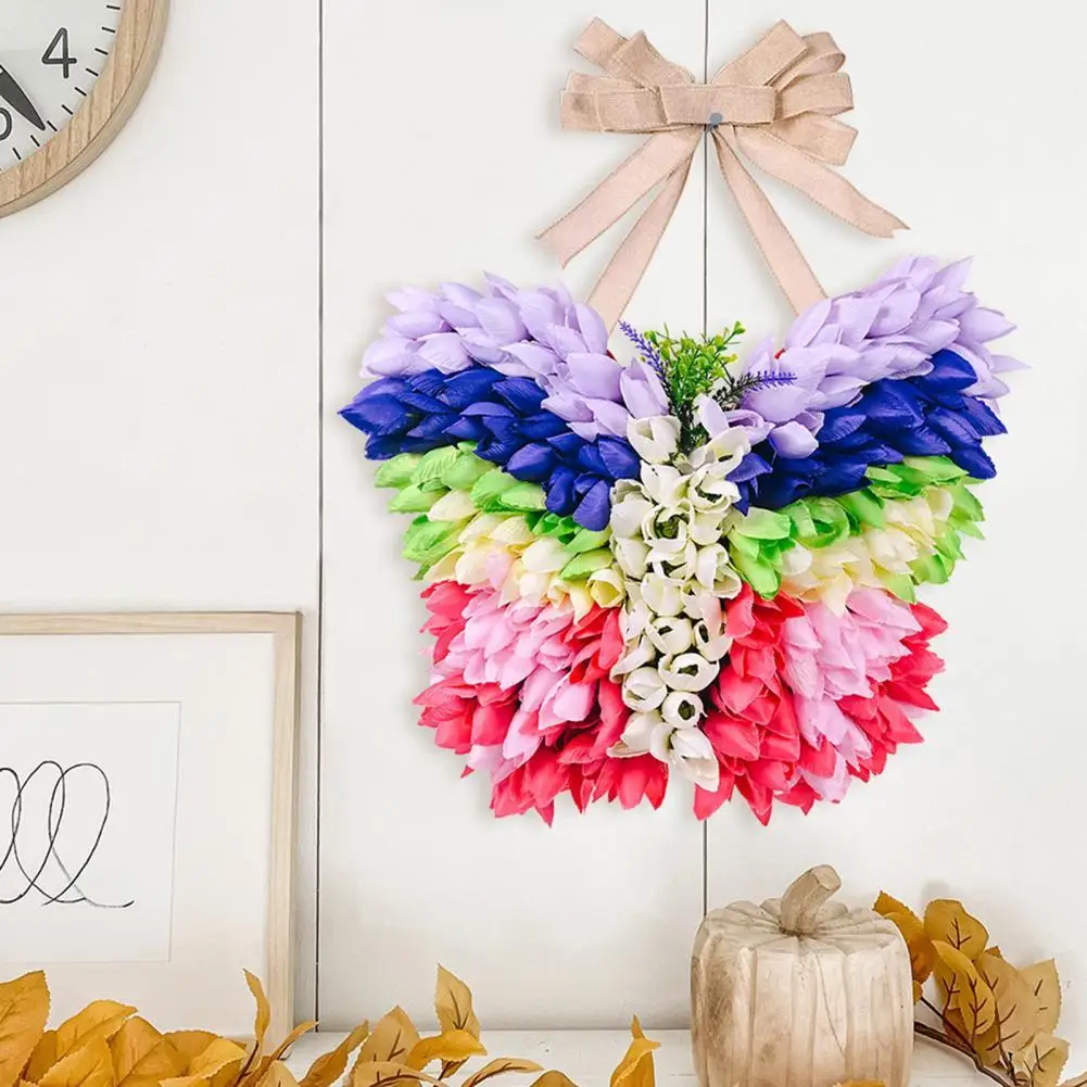 

Door Wreath No Withering Handcrafted Butterfly Shape Home Welcome Sign Fake Tulip Flower Wreath Holiday Supplies