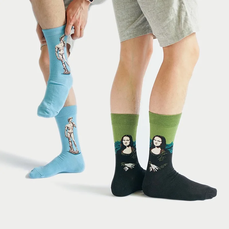 Socks Female Tide Net Red Oil Painting Art Men's High Socks Ins Long Retro Niche Abstract Couple Socks