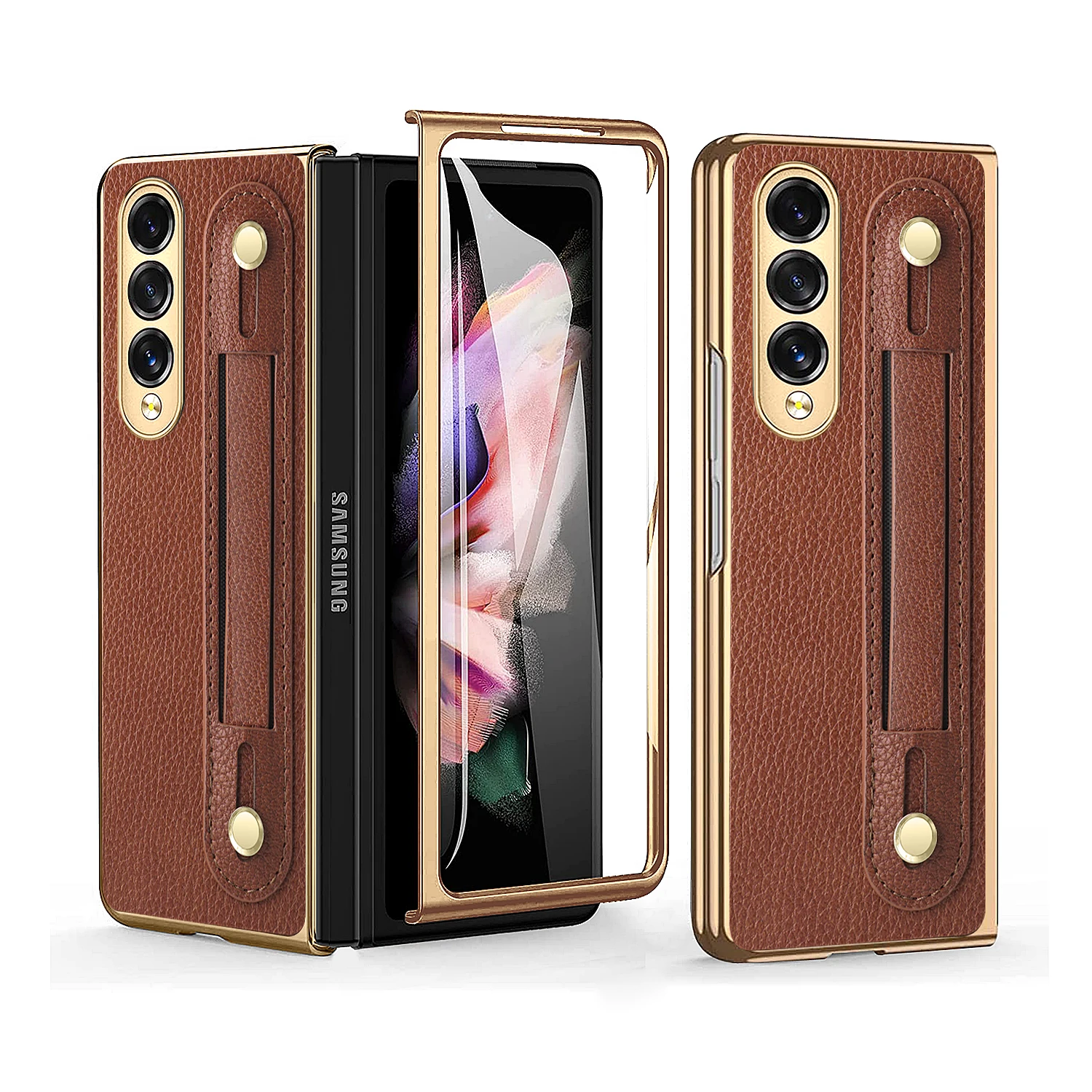 

Тонкий дизайнерский кожаный чехол с ремешком на запястье для Samsung Galaxy Z Fold 4 Fold4 Fold3 Fold2 Fold 3 2 Защитная пленка с защитой от царапин
