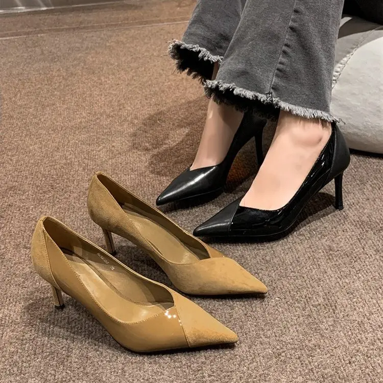 2023 Spring New Single Shoes Women's Shoes Single Shoes Rubber Pointed High Heels