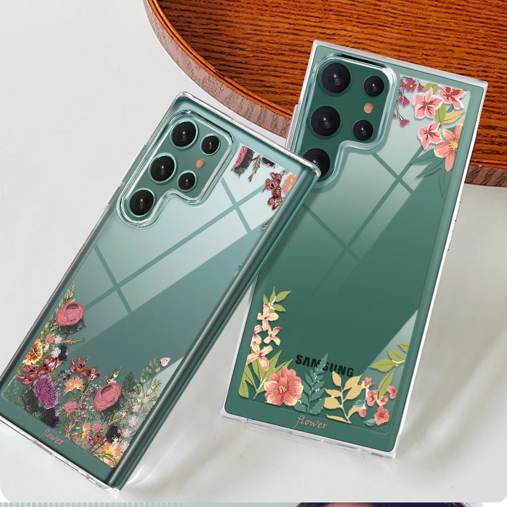 

Luxury Protection Shell For SAMSUNG Galaxy S22Plus S22 Flower Phone Case for Samsung S22Ultra Fundas Transparent PC+TPU Covers