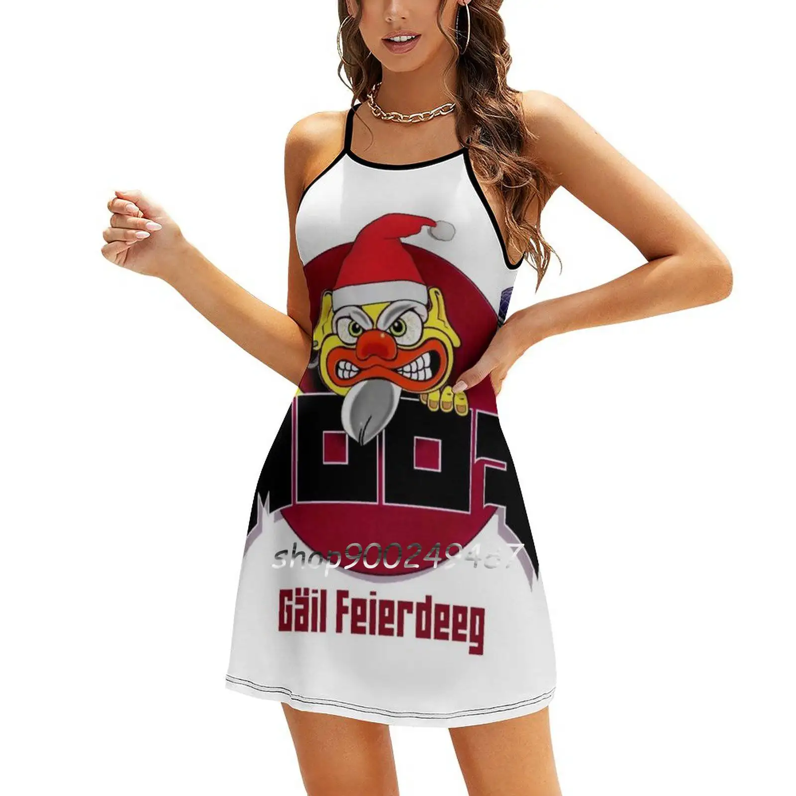 Moof Gäil Feierdeeg Платье с квадратным вырезом Симпатичные свободные платья принтом