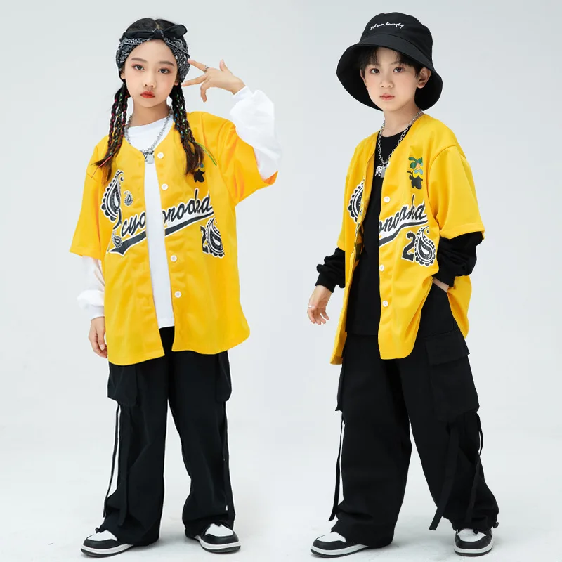 

Уличная одежда для мальчиков и девочек, модная одежда для джазовых танцев в стиле хип-хоп, рубашка, брюки-карго, комплекты футболок, детские спортивные костюмы для детей