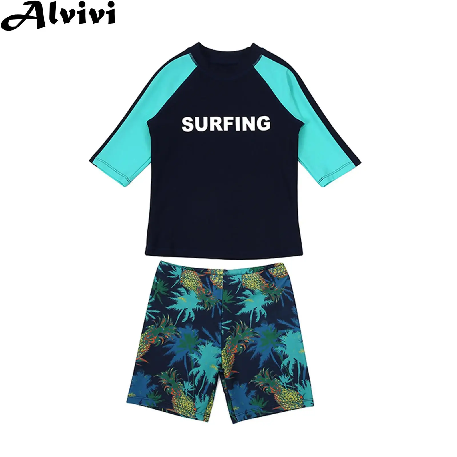 

Детский Быстросохнущий купальник из двух предметов для мальчиков, топы с длинными рукавами и плавки, одежда для серфинга, купальный костюм, ...