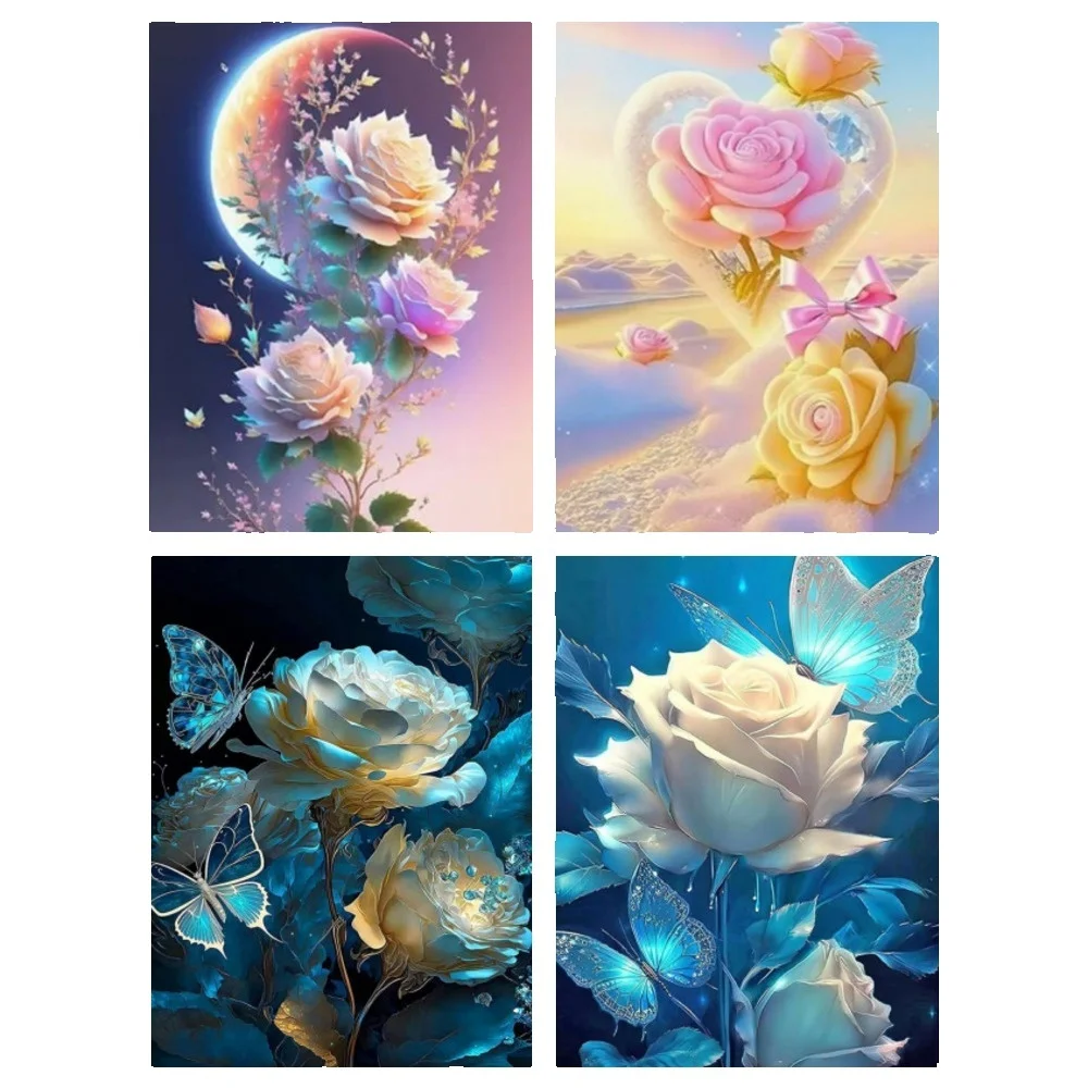 5D Набор Для Алмазной Живописи Полный Круглый Сверл Роза Искусственная Вышивка