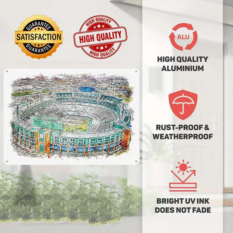 Фото Металлическая 3D-табличка с текстурой Lambeau Field для декора стен, жестяная вывеска для украшения дома, аксессуары для интерьера гостиной №2