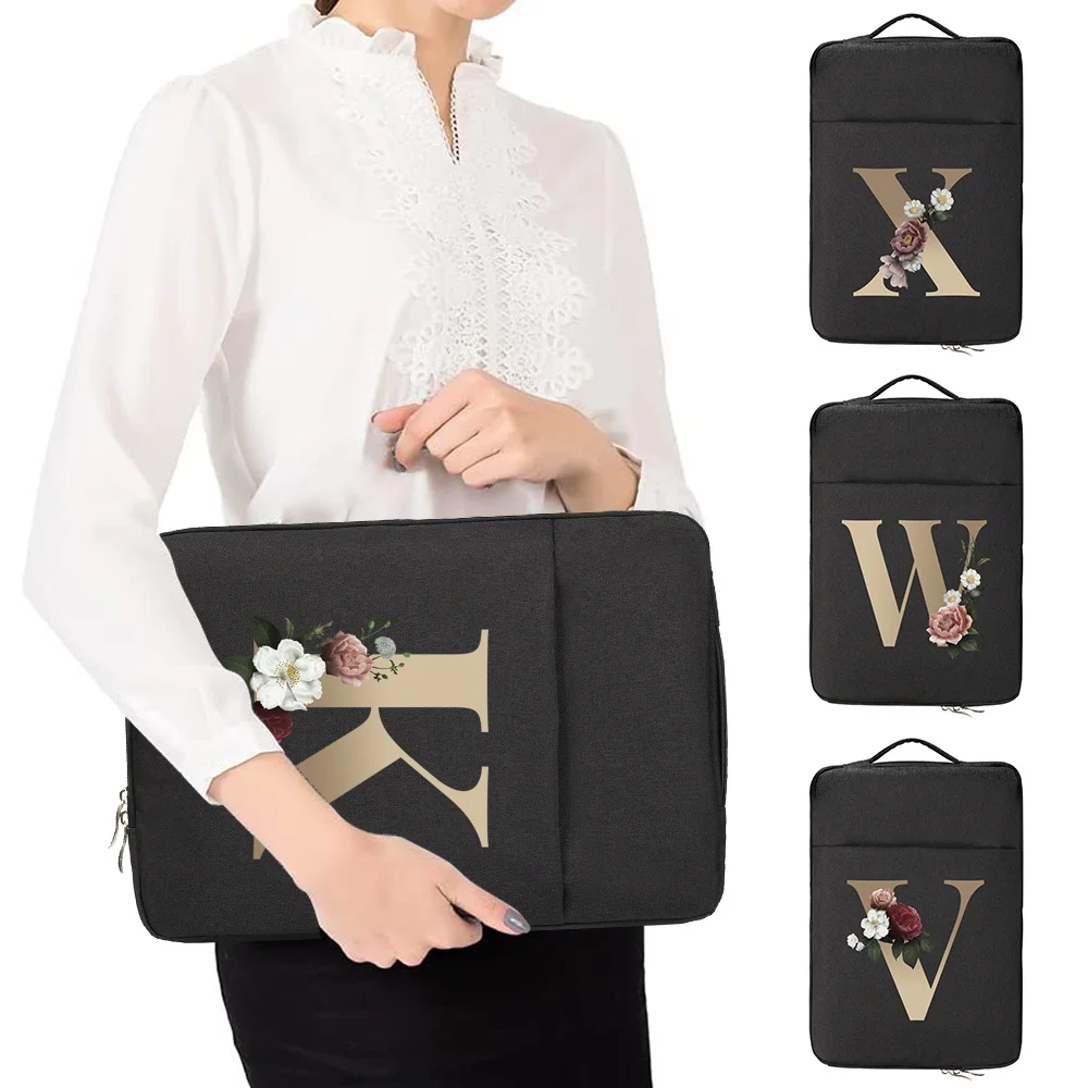 

Laptop Bag for Apple Macbook Air 13 Inch Dell XPS Carrying Zipper for 11 12 13 14 15 Inch Gold Initials Pattern Laptop Handbag