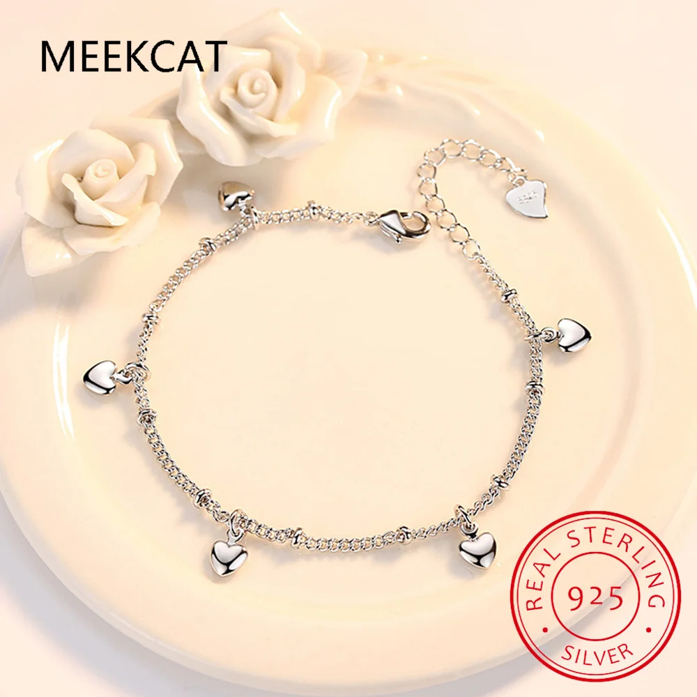 Silver S925 Chain Bracelet Sterling Loving Heart Link Bracelets Fine Jewelry Anti-allergy Gifts for Girl SCB191