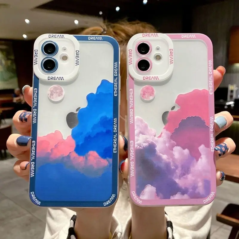

For Huawei P50 Pro P40 Lite P30 Retro Sunset Clouds Transparent Phone Case For Honor 30 50 Lens Protection Shockproof Soft Cover