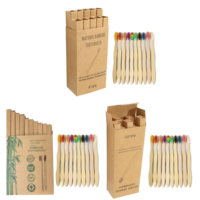 

10pcs Bamboo Toothbrushes Biodegradable Natural Manual Tooth Brush Set with Soft-Medium Bristals Eco-Friendly Drop Shipping
