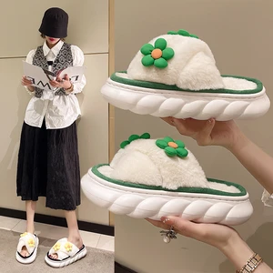 2022 New Winter Women Furry Slippers Soft Plush Faux Fur Floor Shoes Indoor Ladies Warm Home Slippers House Slippers