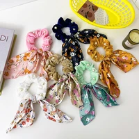 factory hot selling flannel headband small flower printed hair scrunchies with ribbon