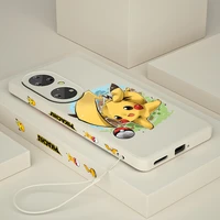 cute anime pikachu for huawei p50 p40 p30 p20 p smart z pro plus 2019 2021 liquid left rope silicone phone case coque capa cover