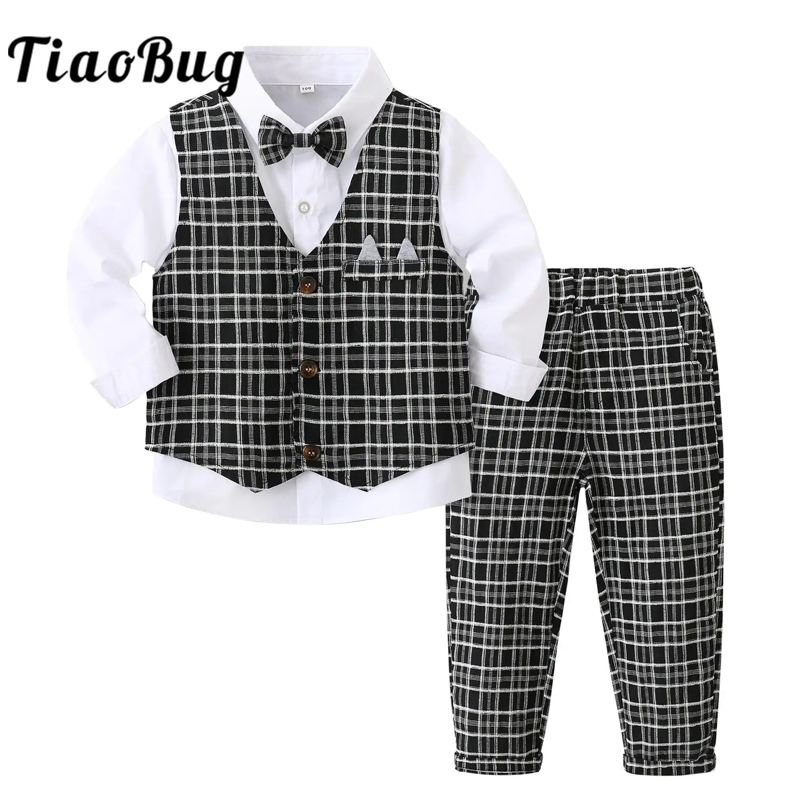 

Toddlers Boys Clothes Set Christening Gentleman Suit Wedding Party Kids Formal Dress Outfits Long Sleeve Flower Boy's Clothes