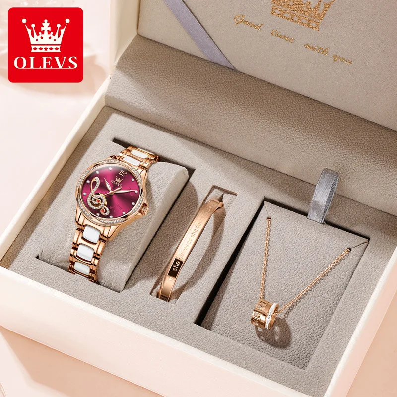 

OLEVS New Ladies Mechanical Watch Women Ceramic Steel Bracelet Top Luxury Diamond Waterproof Automatic Watch Fashion Clock