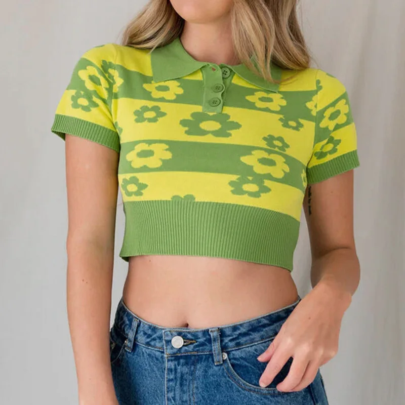 

Women Summer Sexy Green Knit Crop Top Basic Short Sleeve Casual T Shirt Streetwear Women Prairie Chic Tops Y2k Tshirts New