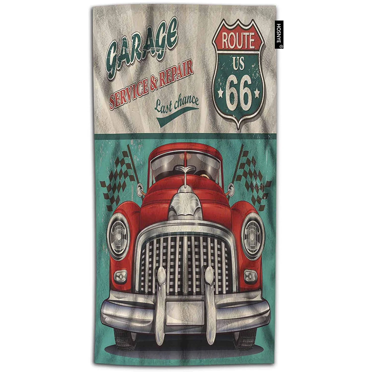 For Bathroom Vintage Garage Service  Repair Route 66 Retro Poster Absorbent Soft Towels