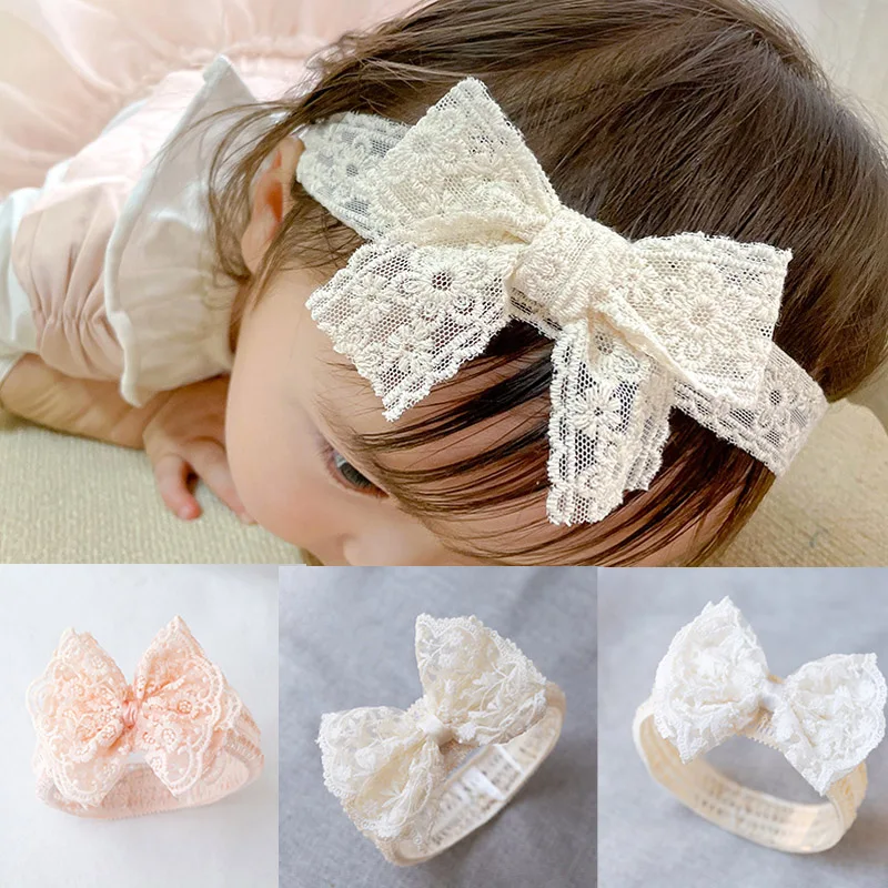

White Lace Bow Baby Headbands for Girl Cute Bowknot Hair Band Elastic Infant Turban Newborn Headwear Baby Hair Accessories