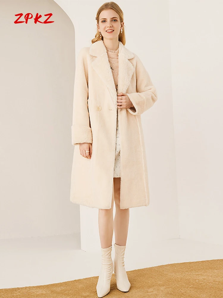 

ZPKZ высококачественное мягкое пальто из овечьей шерсти средней длины зимнее элегантное стильное и универсальное женское твидовое пальто